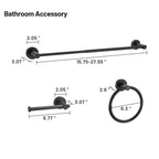 Modern 3-Piece Aluminum Bath Hardware Set with Retractable Towel Bar Towel Ring Toilet Paper Holder in Black