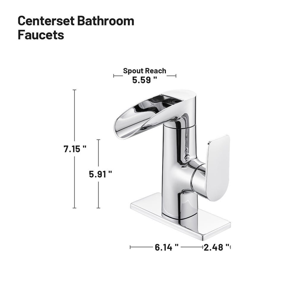Waterfall Single Handle Single Hole Low Arc Bathroom Faucet With Metal Pop Up Drain Assembly Sink Faucet in Chrome