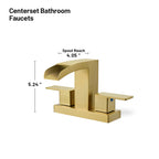 304 stainless steel 4 in. Centerset Double Handle Bathroom Faucet with Drain Kit Included in Gold