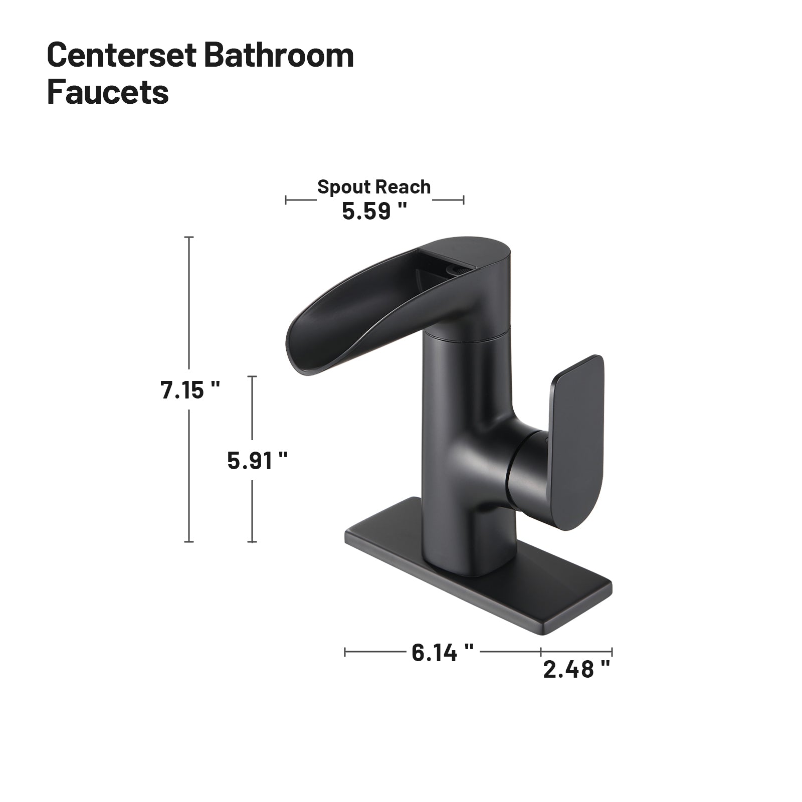 Waterfall Single Handle Single Hole Low Arc Bathroom Faucet With Metal Pop Up Drain Assembly Sink Faucet in Matte Black