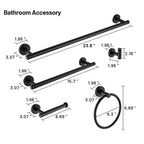 Modern 6-Pieces Stainless Steel Bath Hardware Set with Towel Ring Toilet Paper Holder Towel Hook and Towel Bar in Black