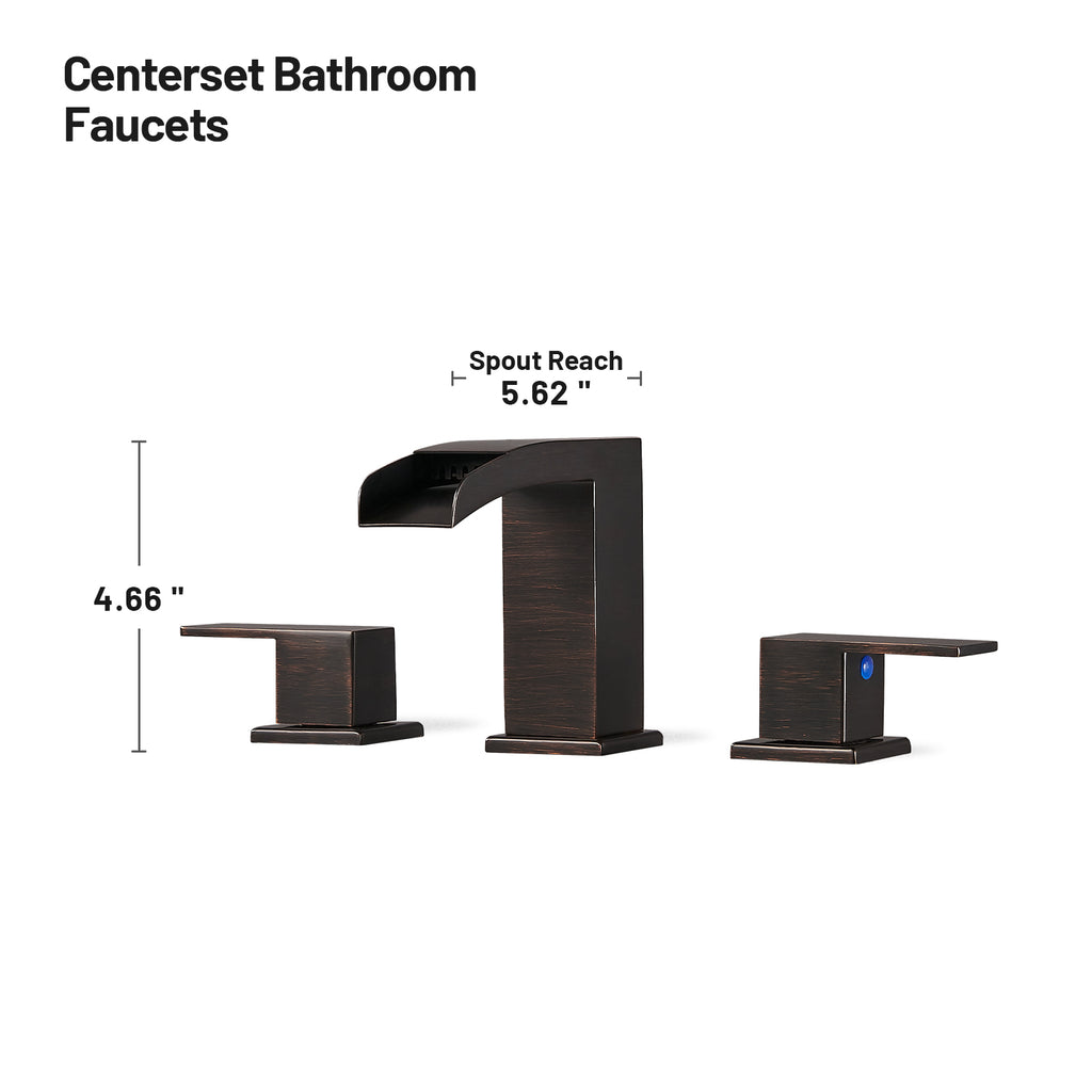 Waterfall 304 stainless steel 8 in. Widespread Double Handle Bathroom Faucet with Drain Kit Included in Oil Rubbed Bronze