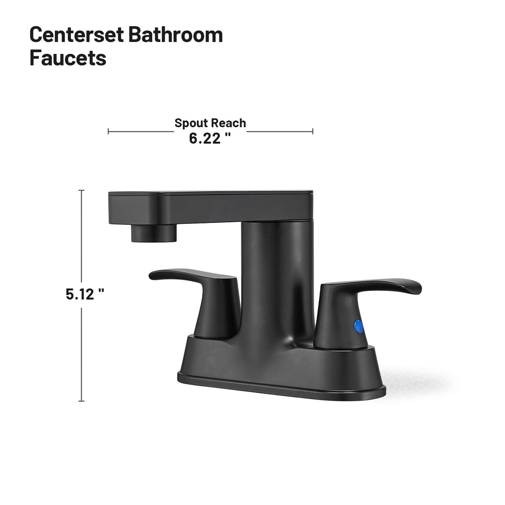 Rotatable 4 in. Centerset Double Handle Bathroom Faucet with Drain Kit Included in Matte Black