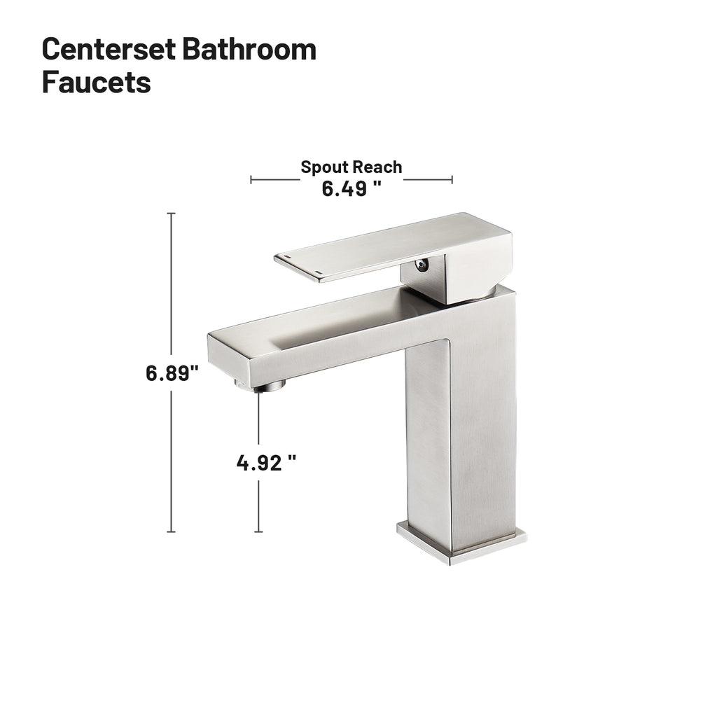 Square Single Handle Single Hole Bathroom Faucet in Brushed Nickel