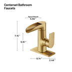 Waterfall Single Handle Single Hole Low Arc Bathroom Faucet With Metal Pop Up Drain Assembly Sink Faucet in Gold