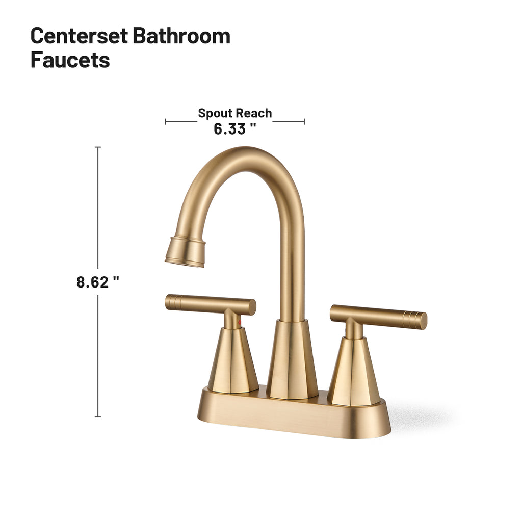 Rotatable 4 in. Centerset Double Handle Bathroom Faucet with Drain Kit Included in Gold