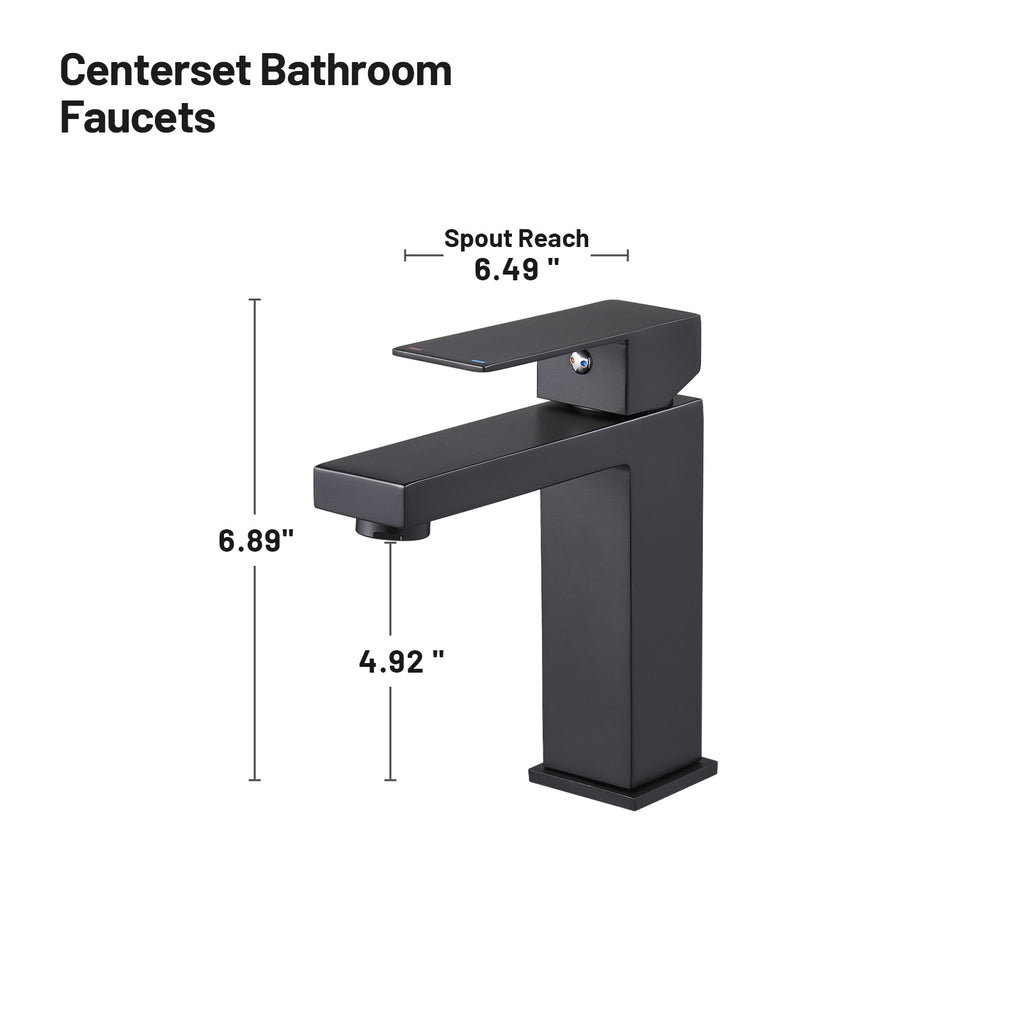 Square Single Handle Single Hole Bathroom Faucet in Matte Black