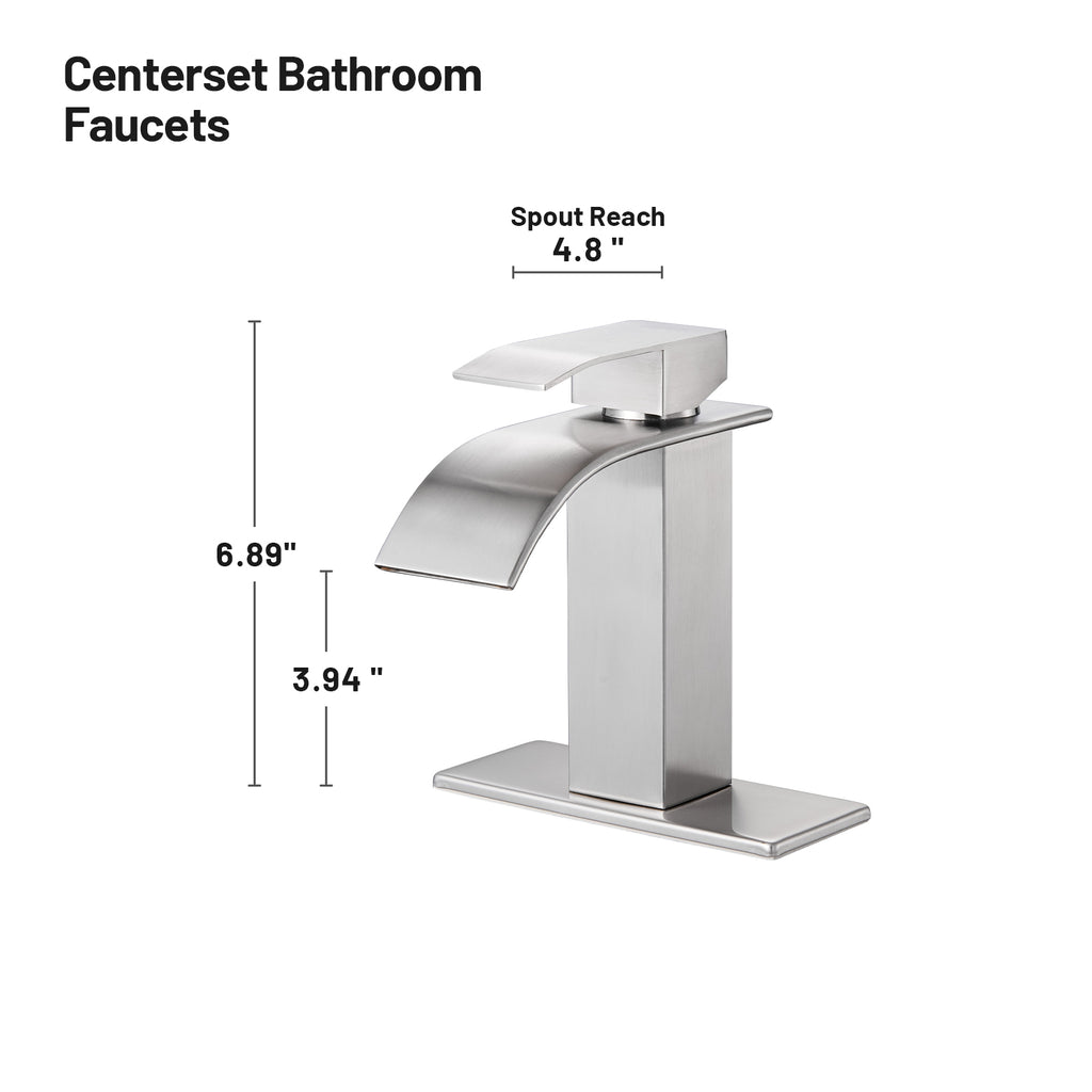 Arc Waterfall Single Handle Single Hole Bathroom Faucet in Brushed Nickel