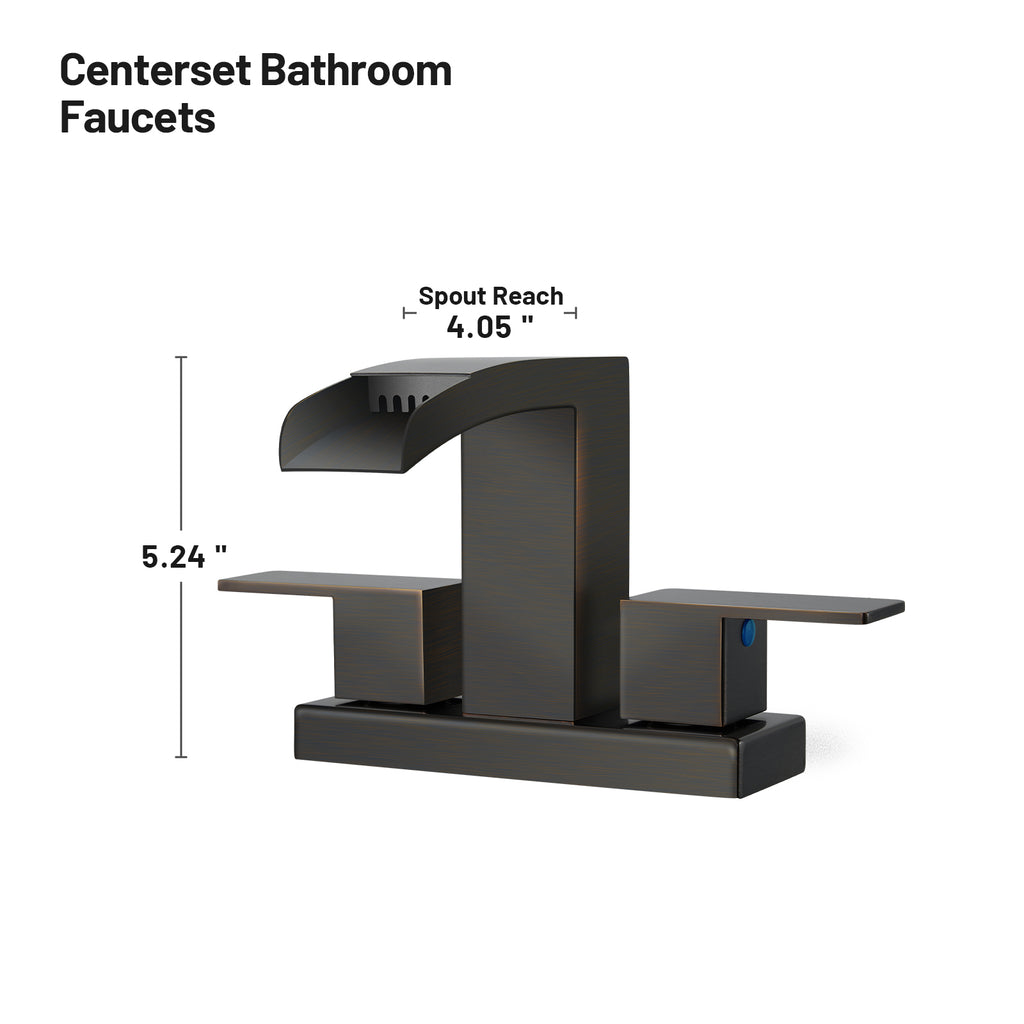 Waterfall 304 stainless steel 4 in. Centerset Double Handle Bathroom Faucet with Drain Kit Included in Oil Rubbed Bronze