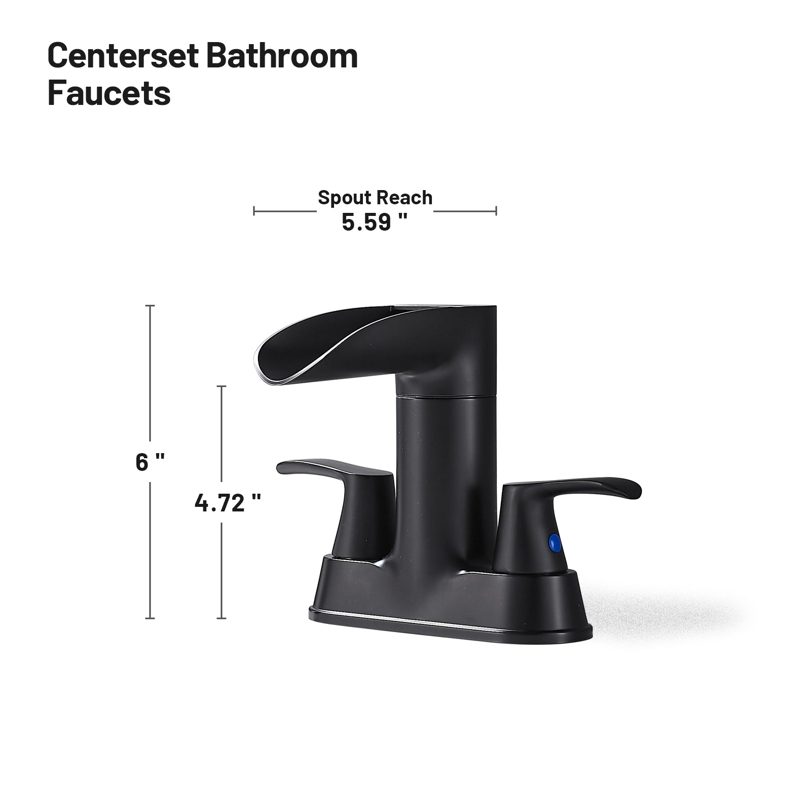 Rotatable 4 in. Centerset Double Bathroom Faucet with Drain kit Included Waterfall Lavatory in Matte Black